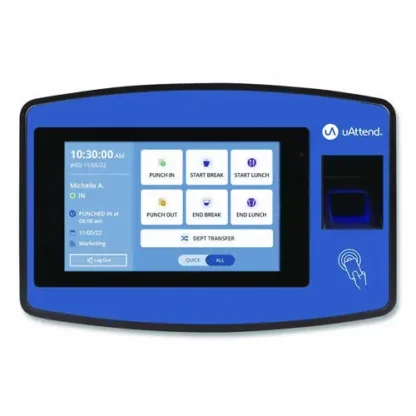 uAttend™ Biometric Fingerprint Touch Tablet Time Clock System, Unlimited Employees, Black/Blue