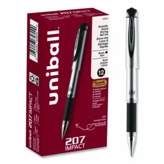 uniball® 207 Impact Gel Pen, Bold 1 mm, Black Ink, Silver/Black Barrel