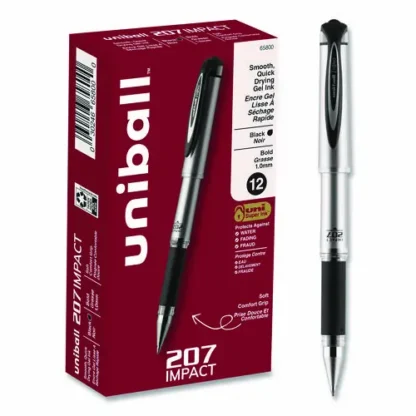 uniball® 207 Impact Gel Pen, Bold 1 mm, Black Ink, Silver/Black Barrel