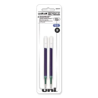 uniball® 207 Impact RT Gel Retractable Pen Refills, Bold, 1 mm, Blue Ink, 2/Pack
