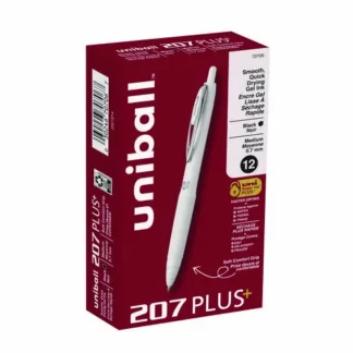uniball® 207 Plus+ Gel Pen, Retractable, Medium, Black Ink, White Barrel, 0.7 mm, Dozen