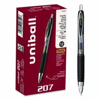 uniball® 207 Ultra Micro Gel Pen, Retractable, Ultra-Micro 0.38 mm, Black Ink, Clear/Black Barrel