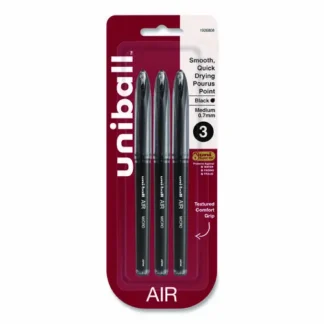 uniball® AIR Porous Gel Pen, Medium 0.7 mm, Black Ink, Black Barrel, 3-Pack
