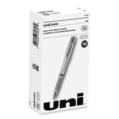 uniball® IMPACT Gel Pen, Medium Point, 1 mm, Silver Metallic Ink, Silver Barrel