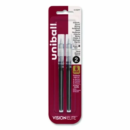 uniball® Refill for Vision Elite Roller Ball Pens, Bold Conical Tip, Black Ink, 2/Pack