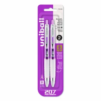 uniball® Signo 207 Breast Cancer Awareness Gel Pen, Retractable, Medium 0.7 mm, Black Ink, Translucent Pink/White Barrel, 2/Pack