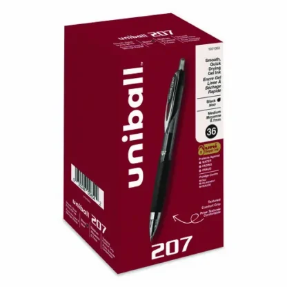 uniball® Signo 207 Gel Pen Value Pack, Retractable, Medium 0.7 mm, Black Ink, Smoke/Black Barrel, 36/Box