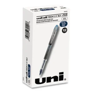 uniball® VISION ELITE BLX Series Hybrid Gel Pen, Extra-Fine 0.5 mm, Blue-Infused Black Ink, Gray/Blue/Clear Barrel