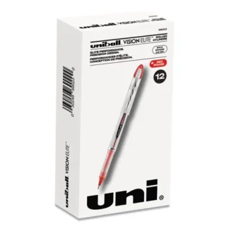 uniball® VISION ELITE Hybrid Gel Pen, Bold Point, 0.8 mm, Red Ink, White/Red/Clear Barrel