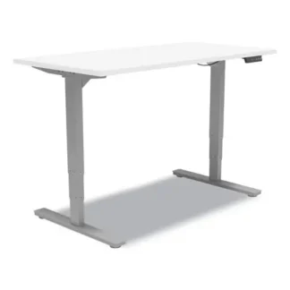 Union & Scale™ Essentials Electric Sit-Stand Desk, White/Aluminum, Adjustable Height 25.9" to 51.5", 55.1"W x 27.5"D