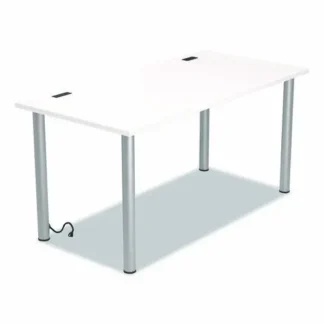 Union & Scale™ Essentials Writing Table-Desk with Integrated Power Management, White/Aluminum, 59.7"W x 29.3"D x 28.8"H