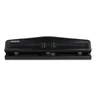 Universal® 12-Sheet Deluxe Adjustable Two- and Three-Hole Punch, Black, 9/32" Holes