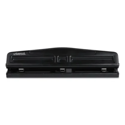 Universal® 12-Sheet Deluxe Adjustable Two- and Three-Hole Punch, Black, 9/32" Holes
