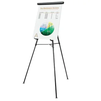 Universal® 3-Leg Telescoping Easel with Pad Retainer, Aluminum, Black, Adjustable Height 34" to 64"