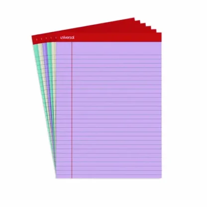 Universal® Colored Perforated Ruled Writing Pads, Wide/Legal Rule, 50 Assorted Color 8.5 x 11.75 Sheets, 6/Pack