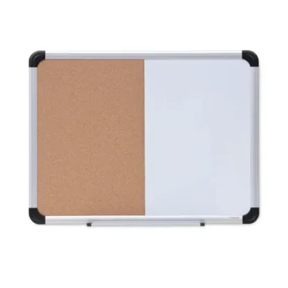 Universal® Combination Dry Erase/Bulletin Board, 24" x 18", Tan/White Surface, Black/Satin Aluminum Frame