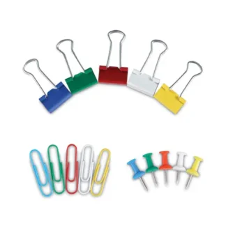 Universal® Combo Clip Pack with 3-Tier Organizer Tub, (380) Small Paper Clips, (280) Push Pins, (46) Small Binder Clips, Assorted Colors