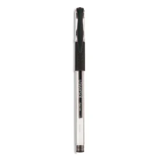 Universal™ Comfort Grip Gel Pen, Fine Point, 0.5 mm, Black Ink, Clear/Black Barrel, Dozen