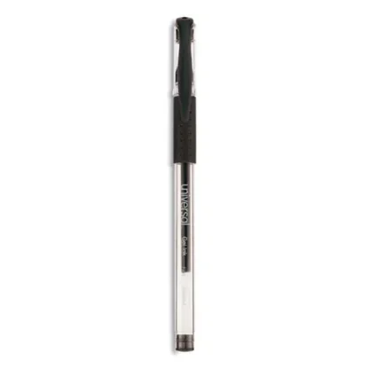 Universal™ Comfort Grip Gel Pen, Fine Point, 0.5 mm, Black Ink, Clear/Black Barrel, Dozen