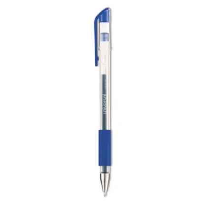 Universal™ Comfort Grip Gel Pen, Medium 0.7 mm, Blue Ink, Clear/Blue Barrel, Dozen