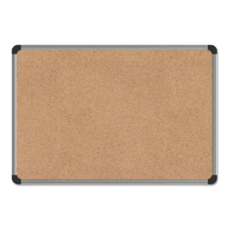 Universal® Cork Board with Aluminum Frame, 24" x 18", Tan Surface, Satin Aluminum Frame