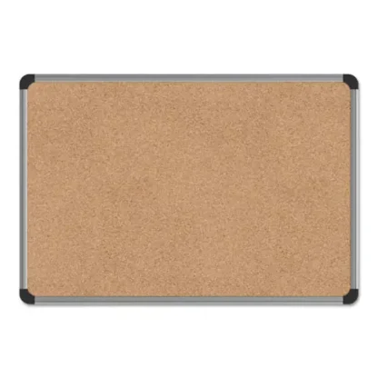 Universal® Cork Board with Aluminum Frame, 24" x 18", Tan Surface, Satin Aluminum Frame
