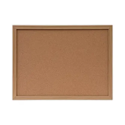 Universal® Cork Board with Oak Style Frame, 24" x 18", Tan Surface, Oak Finished Wood Frame