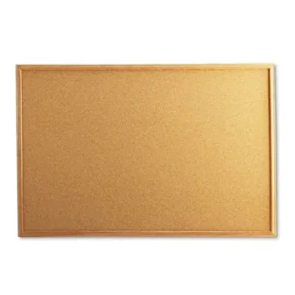 Universal® Cork Board with Oak Style Frame, 36" x 24", Tan Surface, Oak Finished Wood Frame