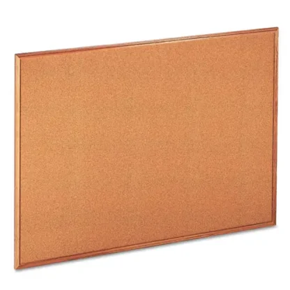 Universal® Cork Board with Oak Style Frame, 48" x 36", Tan Surface, Oak Finished Wood Frame