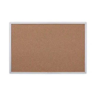 Universal® Cork Bulletin Board, 36" x 24", Tan Surface, Satin Aluminum Frame