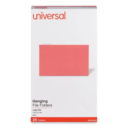 Universal® Deluxe Bright Color Hanging File Folders, Legal Size, 1/5-Cut Tabs, Red, 25/Box