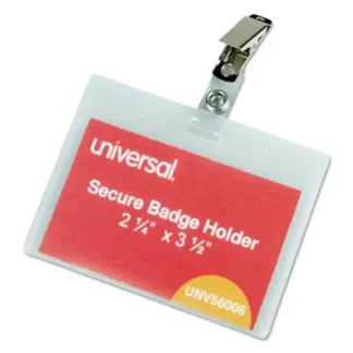 Universal® Deluxe Clear Badge Holder w/Garment-Safe Clips, 50/Box