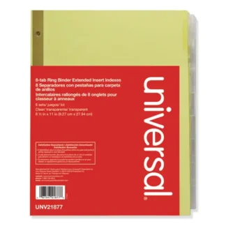 Universal® Deluxe Extended Insertable Tab Indexes, 8-Tab, Buff, Clear Tabs, 6 Sets