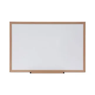 Universal® Deluxe Melamine Dry Erase Board, 36" x 24", White Surface, Oak Finished Fiberboard (MDF) Frame