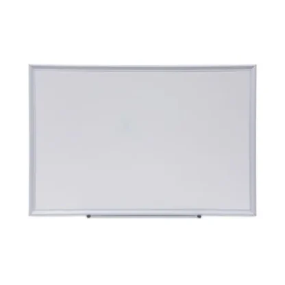 Universal® Deluxe Melamine Dry Erase Board, 36" x 24", White Surface, Satin Aluminum Frame