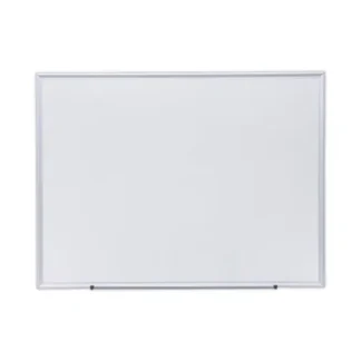 Universal® Deluxe Melamine Dry Erase Board, 48" x 36", White Surface, Satin Aluminum Frame