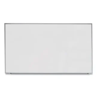 Universal® Deluxe Melamine Dry Erase Board, 72" x 48", White Surface, Anodized Aluminum Frame