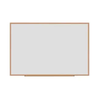 Universal® Deluxe Melamine Dry Erase Board, 72" x 48", White Surface, Oak Finished Fiberboard (MDF) Frame