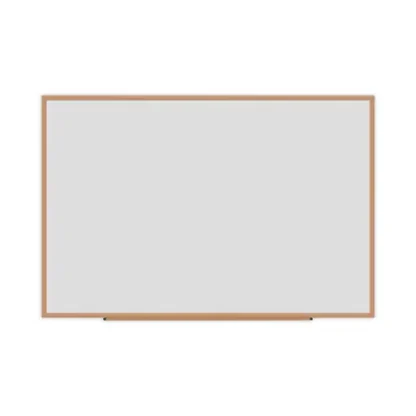 Universal® Deluxe Melamine Dry Erase Board, 72" x 48", White Surface, Oak Finished Fiberboard (MDF) Frame