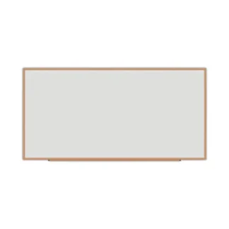 Universal® Deluxe Melamine Dry Erase Board, 96" x 48", White Surface, Oak Finished Fiberboard (MDF) Frame