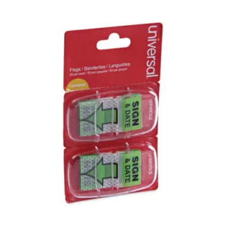 Universal® Deluxe Message Arrow Flags, "Sign and Date", Green, 100/Pack