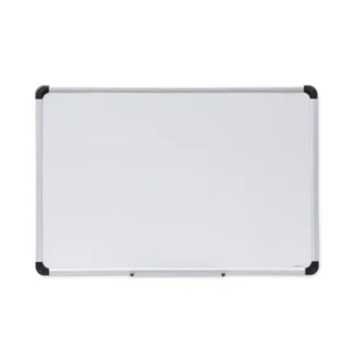 Universal® Deluxe Porcelain Magnetic Dry Erase Board, White Surface, Silver/Black Aluminum Frame, 36" x 24"