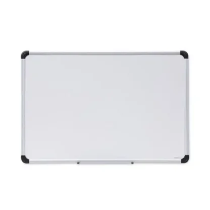 Universal® Deluxe Porcelain Magnetic Dry Erase Board, White Surface, Silver/Black Aluminum Frame, 36" x 24"