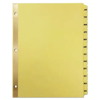 Universal® Deluxe Preprinted Plastic Coated Tab Dividers with Black Printing, 12-Tab, Jan. to Dec., 11 x 8.5, Buff