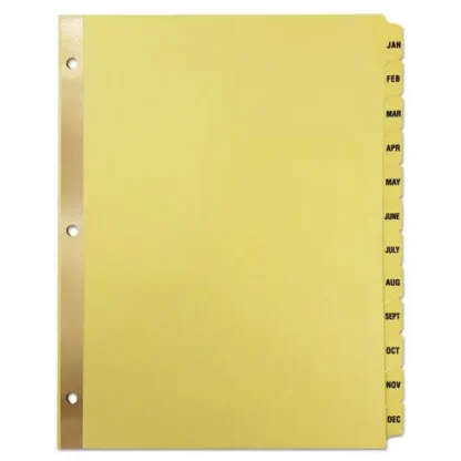 Universal® Deluxe Preprinted Plastic Coated Tab Dividers with Black Printing, 12-Tab, Jan. to Dec., 11 x 8.5, Buff