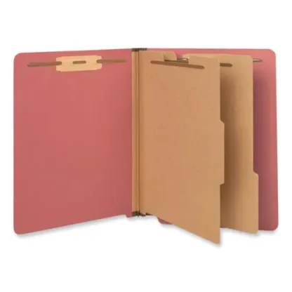 Universal® Deluxe Six-Section Pressboard End Tab Classification Folders, 2 Dividers, 6 Fasteners, Letter Size, Bright Red, 10/Box
