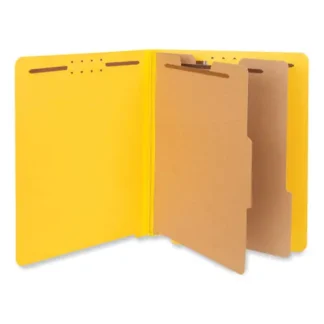 Universal® Deluxe Six-Section Pressboard End Tab Classification Folders, 2 Dividers, 6 Fasteners, Letter Size, Yellow, 10/Box