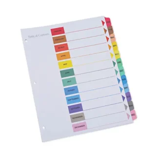 Universal® Deluxe Table of Contents Dividers for Printers, 12-Tab, Jan. to Dec., 11 x 8.5, White, 1 Set