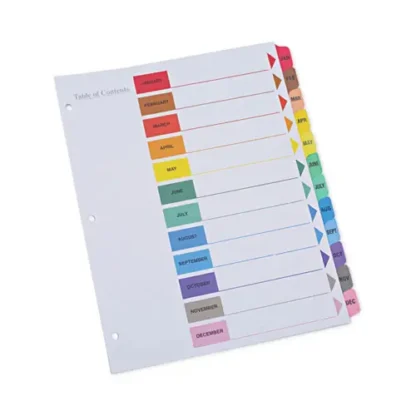 Universal® Deluxe Table of Contents Dividers for Printers, 12-Tab, Jan. to Dec., 11 x 8.5, White, 1 Set