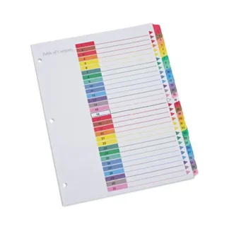Universal® Deluxe Table of Contents Dividers for Printers, 31-Tab, 1 to 31, 11 x 8.5, White, 1 Set